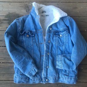 Topshop Petite Sherpa Lined Denim Jacket Moto